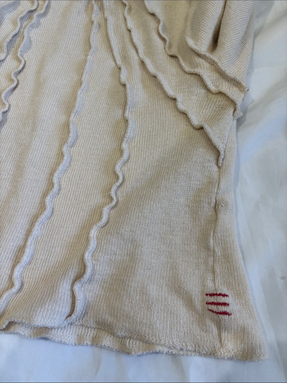 Cream Long-Sleeve Textured Ruffle-Trim Top - Picture 10 of 10